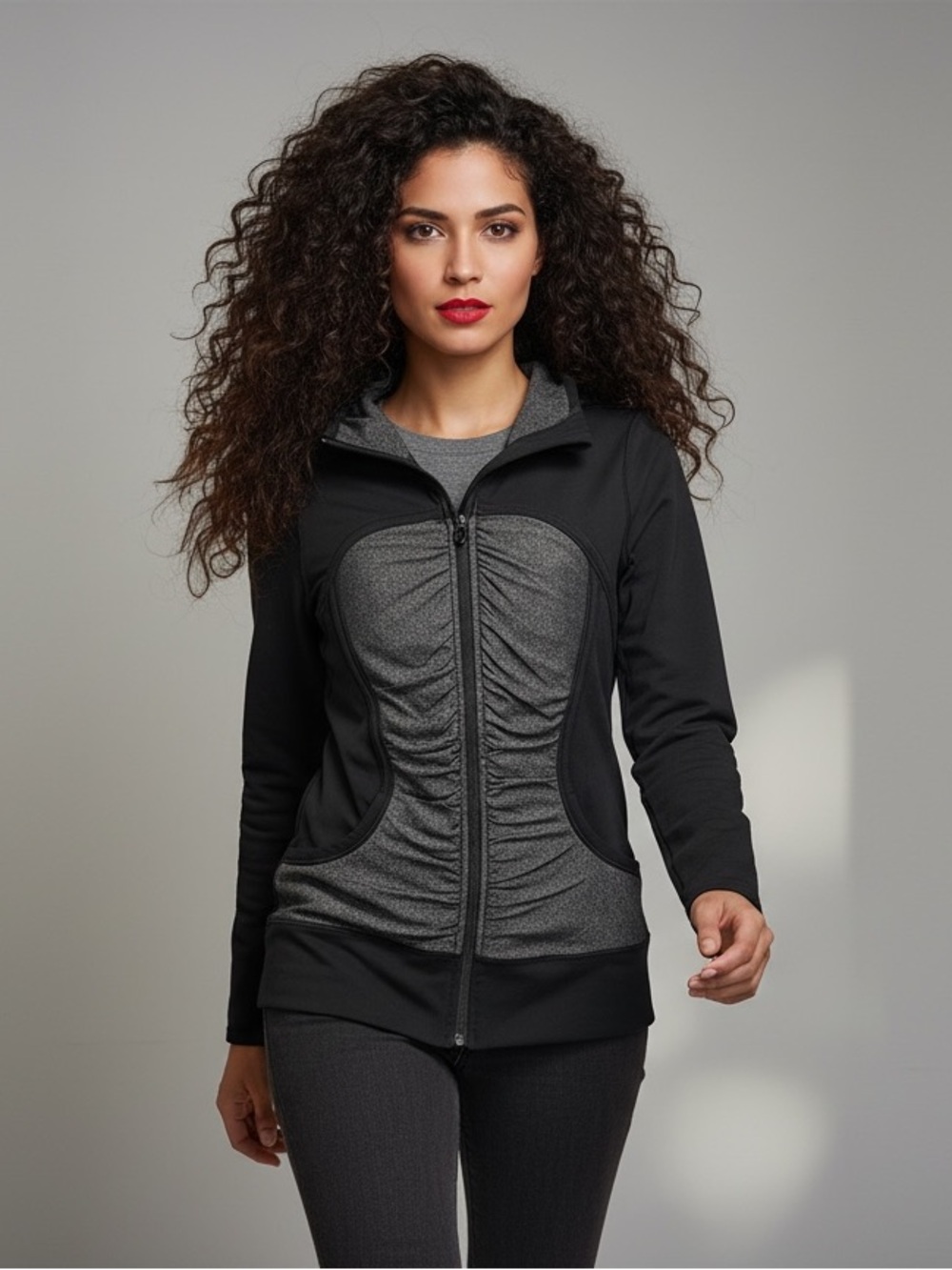 Lululemon Pure Balance Ruched Full Zip Jacket - Black/Gray - Size 8